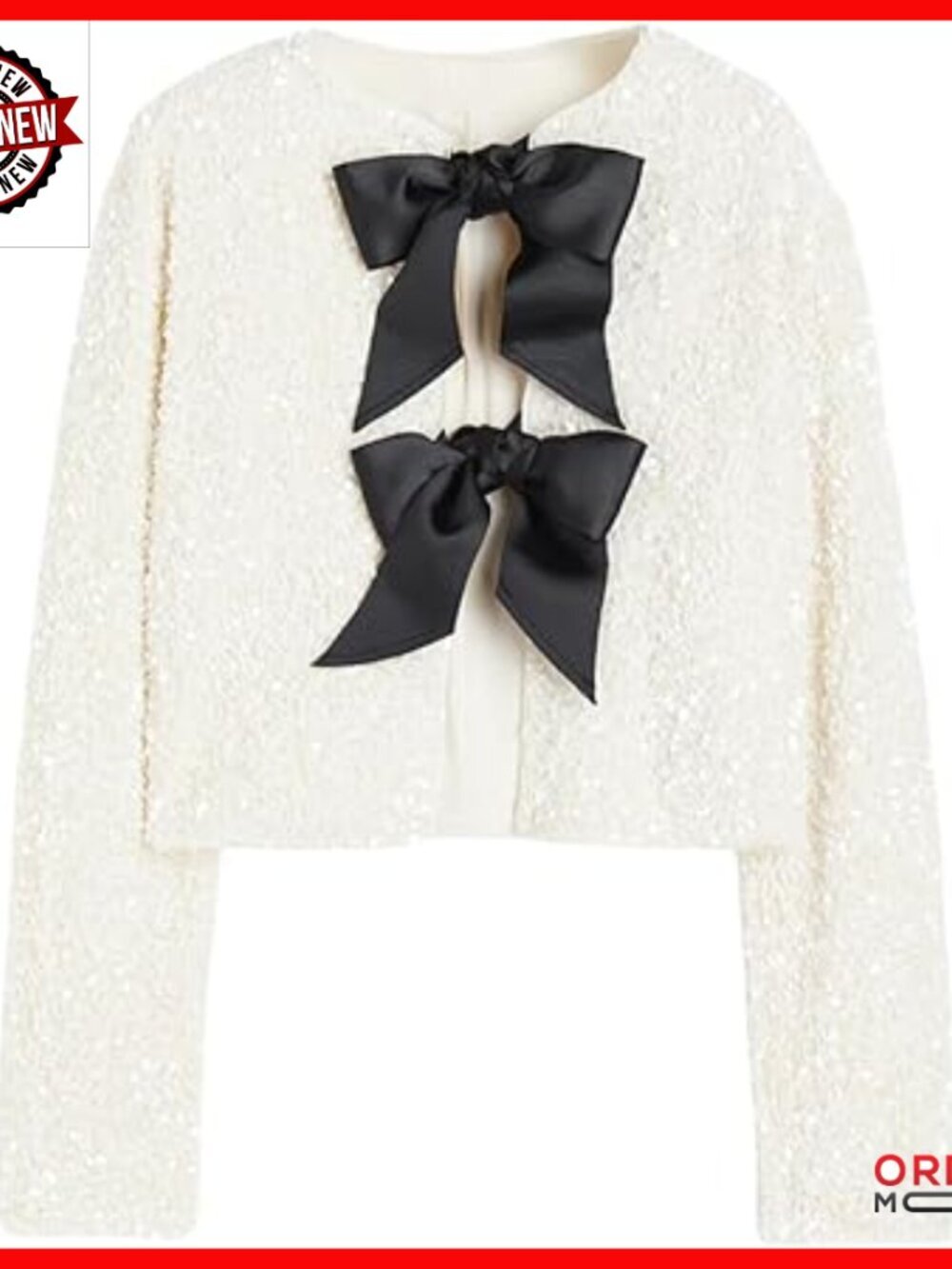 Sequin Cropped Jacket with Bow Detail for Holiday Parties and Festivals